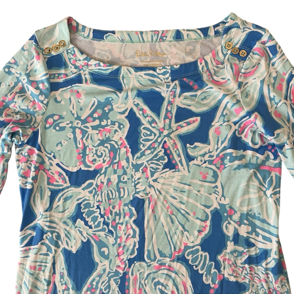 Lilly Pulitzer UPF 50 + Cotton SOPHIE DRESS Bay Blue Pink Into the Deep S - Picture 3 of 7